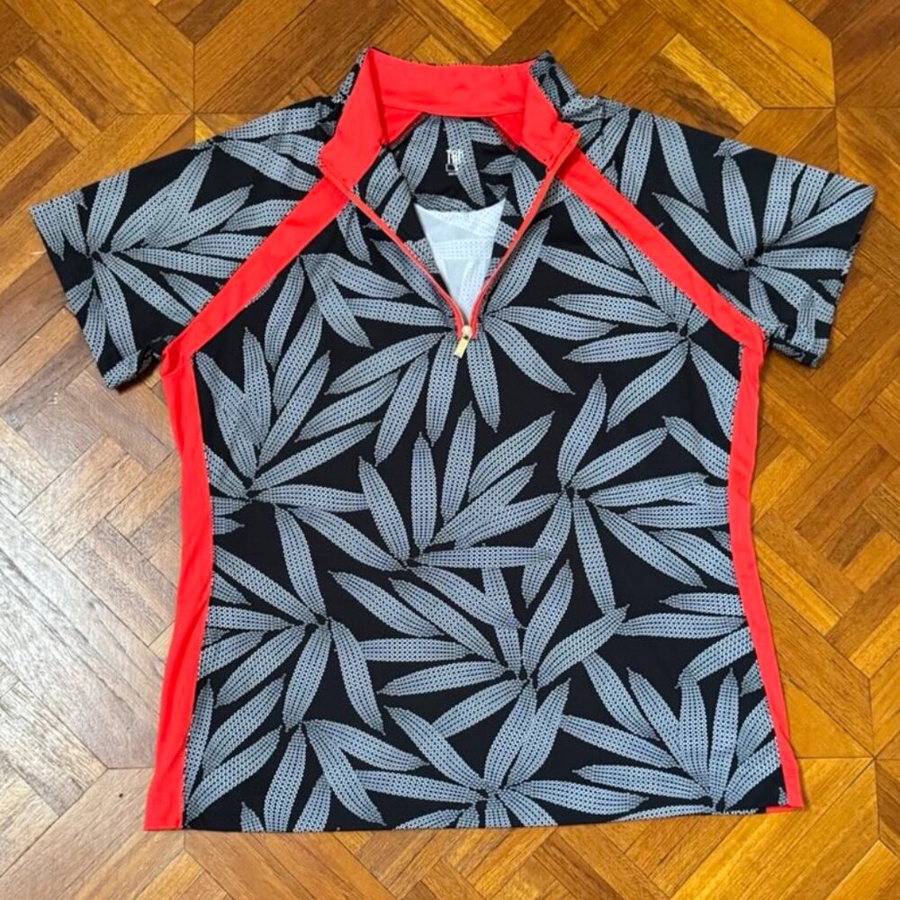 TAIL women's L golf shirt short sleeve 1/4 zip polo pattern navy red